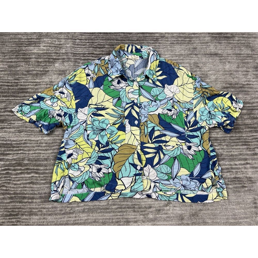 A New Approach Top Womens Medium Multicolor Floral Button‎ Up Short Sleeve